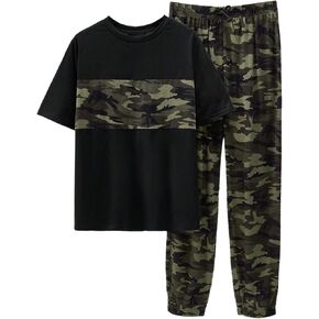 WDIRARA Boy's 2 Piece Outfits Camo Print Short Sleeve T Shirt Sweatpants Set