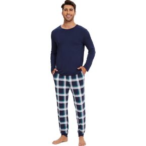 Wiwi Crew Neck Pajamas Pajamas مجموعة Viscose من قميص النوم الخفيف الأكمام الخفيف الأكمام والسروال الطويل S-XXL