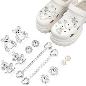 12Pcs Bling Shoe Charms for Women, Sparkle Rhinestones Shoe Decoration Charms for Girls, DIY Shoe Accessories for Wristband Clog Sandals Bracelet Party Favor