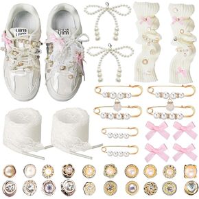 Shoes Charms for Sneakers Socks,57 PCS Junk Socks Charms Pins, DIY Shoe Gold Bling Safety Pins Bows Jewelry Sneakers Decoration for Women Girl Adults