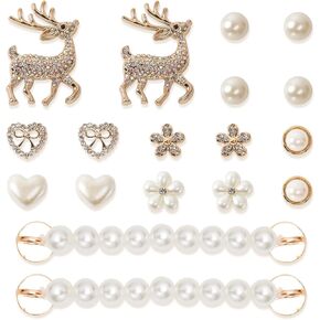 18Pcs Bling Shoe Charms Sets Gold Reindeer Accessories Flower Rhinestone Pearl Chain Cute Girls Clog Luxury Jewelry DIY Shoe Charms for Women Birthday Present