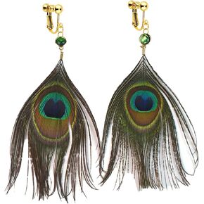 Feather Clip on Earrings for Women Without Pierced Ears Unique Love Heart Peacock Feather Tassel Dangle Metal Layered Leaf Turquoise Drop Retro Bohemian Ethnic Style Statement Jewelry, Gold Silver