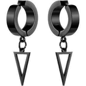 Punk Hollow Triangle Dangle Clip On Earrings Stainless Steel Fake Ear Hoop Earrings
