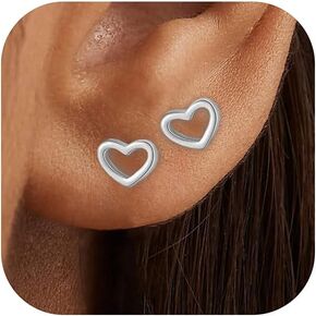 14K Gold Plated Stud Earrings for Women, with 925 Sterling Silver Posts, Heart/Butterfly/Snake Small Earring Lightweight Clip On Stud, Cartilage Helix Piercing