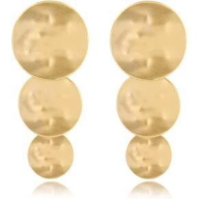 Matte Gold Silver Disc Drop Dangle Clip On Earrings for Women Large Dics Statement Chandelier Earrings for Party Prom