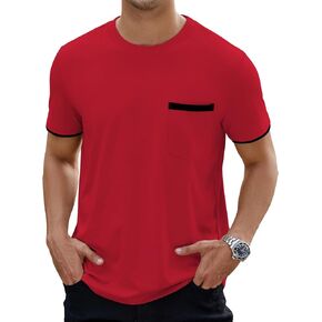Hardaddy Men's Color Block Pullover Crew Neck Short Sleeve Tee Shirts with Pocket