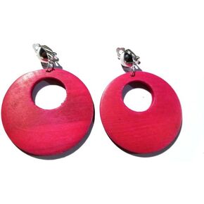 Angel Priya Clip-On Earrings Color Wood Open Hoop Earrings Circle Earrings Clip-On Boho Earrings Silver Clip 1 Pair