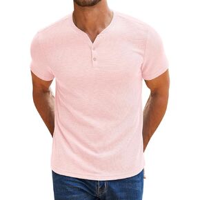 RQP Men's Henley Shirts Short Sleeve Waffle Stretch T Shirts Summer Casual Stylish Tops
