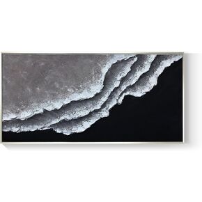 White and black plaster texture handmade wall art 27.5X41 inch gold frame moon oil painting suitable for living room bedroom cafe hotel etc wall decoration