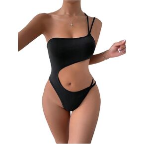 Milumia Women's One Shoulder Cut Out Bodysuit Backless Asymmetrical Tank Tops