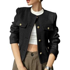 Pehmea Womens Bruged Tweed Blazer Juckets Button Long Long