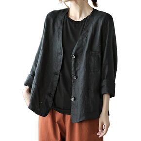 Mywinway Linen Blazer Women Summer Spring Cotton Lightweight Casual Jackets Button Down Oversized Blazer