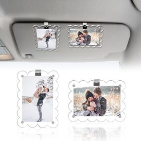 1797 2 Pack Car Photo Holder Picture Frame for Sun Visor Clip Magnetic Acrylic Display Horizontal Vertical fit for Polaroid Wallet Size Photos 3.5 x 2.4 inch