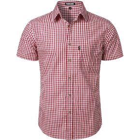 Men's Casual Plaid Button Down Shirt Cotton Short Sleeve Gingham Dress Shirts Regular Fit with Pocket