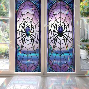 Raven and Crow Stained Glass Window Film, Decorative Raven and Crow Flower Stained Glass Window Film, Raven and Crow Flower Stained Glass Window Film for Bathroom Door Heat Anti UV