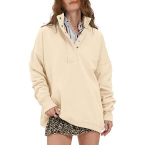 Locachy Womens Casual Button Henley Neck Oversized Sweatshirt Long Sleeve Pullover Tops Outfits