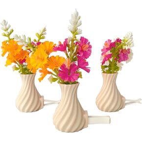 Set of 3 Cute Mini Flower Vases with Bouquet, Car Vent Clips & Air Freshener, Fresh Scent Car Decoration Accessories (marble, S)
