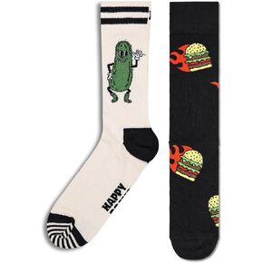 Happy Socks Foodie Design Sustainable Crew Sock Gift Box Sets- For Men and Women- Burger, Ice Cream, Picnic