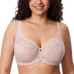 DELIMIRA Women's Plus Size Minimizer Bras Full Coverage Lace Unlined Underwire Bra B-K Cups