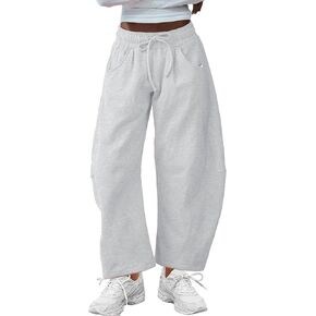 MISSACTIVER Barrel Wide Leg Sweatpants Women Drawstring Elastic Waist Palazzo Harem Pants with Pockets Baggy Ankle Pants