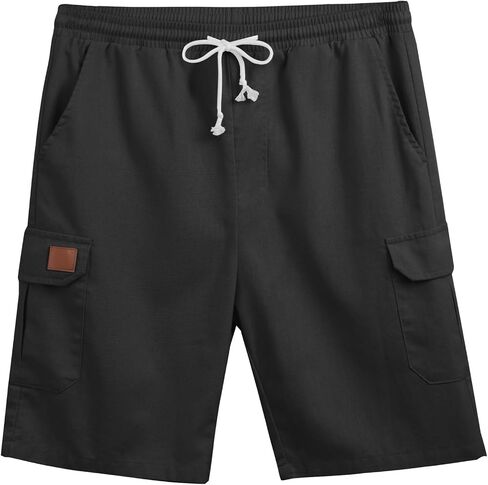 Mens Linen Shorts Casual Elastic Drawstring Lightweight Shorts Outdoor Running Beach Vacation Multi-Pockets Short in Saudi Arabia