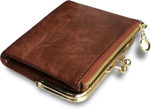 Womens Wallet Small Bifold Rfid Ladies Mini Vintage Coin Purse With Zipper and Kiss Lock (Brown) in Saudi Arabia