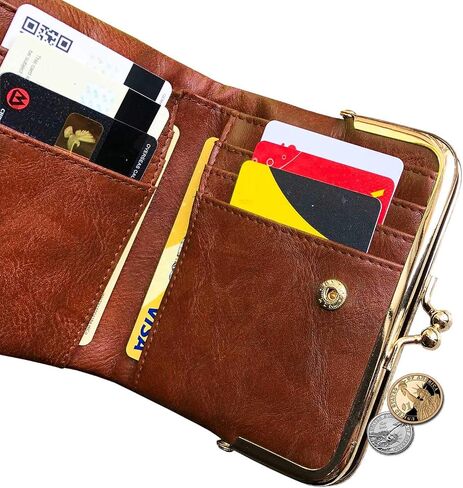 Womens Wallet Small Bifold Rfid Ladies Mini Vintage Coin Purse With Zipper and Kiss Lock (Brown) in Saudi Arabia