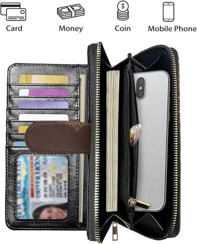 COEQINE Ladies Wallets Pink Leopard Heart Black Printed Leather Phone Long Clutch Purses Check Coin Change Holder in Kuwait