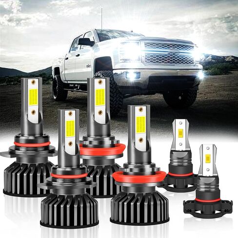 تناسب مصابيح LED لـ Chevy Silverado 1500 2500HD 2007-2019 ، 9005 H11 LED ، 9005+H11 High & Low Beam Lights ، 5202 أضواء الضباب ، 500 ٪ من السطوع ، 6000K أبيض ، قابس ولعب ، حزمة 6 in Saudi Arabia