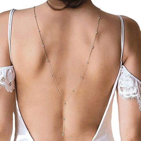 Rhinestone Long Drop Back Chain Jewelry Rhinestone Bridal Back Necklace Sexy Crystal Shoulder Chain Necklace Wedding Backdrop Chain Jewelry for Women in Saudi Arabia