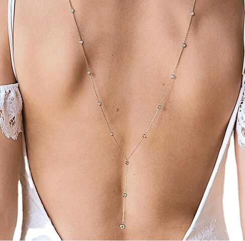 Rhinestone Long Drop Back Chain Jewelry Rhinestone Bridal Back Necklace Sexy Crystal Shoulder Chain Necklace Wedding Backdrop Chain Jewelry for Women in Saudi Arabia