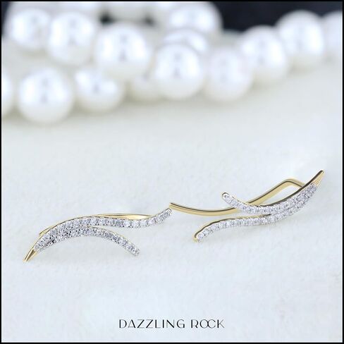 Dazzlingrock Collection 0.20 Carat (ctw) Round White Diamond Crawler Climber Earrings for Women in 14K Gold in Saudi Arabia
