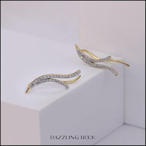 Dazzlingrock Collection 0.20 Carat (ctw) Round White Diamond Crawler Climber Earrings for Women in 14K Gold in Saudi Arabia