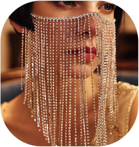Multi-layered Rhinestone Tassel Veil Masks for Women Festival Rave Crystal Face Chain Masquerade Dance Costume Face Jewelry in Saudi Arabia