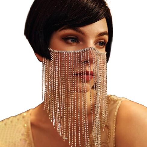 Multi-layered Rhinestone Tassel Veil Masks for Women Festival Rave Crystal Face Chain Masquerade Dance Costume Face Jewelry in Saudi Arabia