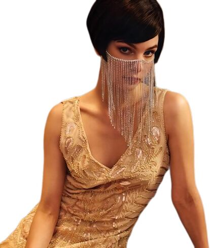 Multi-layered Rhinestone Tassel Veil Masks for Women Festival Rave Crystal Face Chain Masquerade Dance Costume Face Jewelry in Saudi Arabia