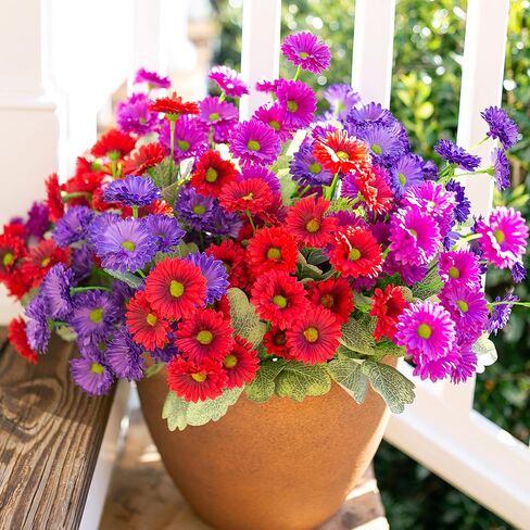Artificial Dahlia Flowers Fake Flowers Plants for Outdoors Spring Decoration, 6 Bundles Faux Dahlia Silk Flowers for Outside Realistic UV Resistant for Planter Front Door Porch Patio Balcony Yard, Mix in Saudi Arabia