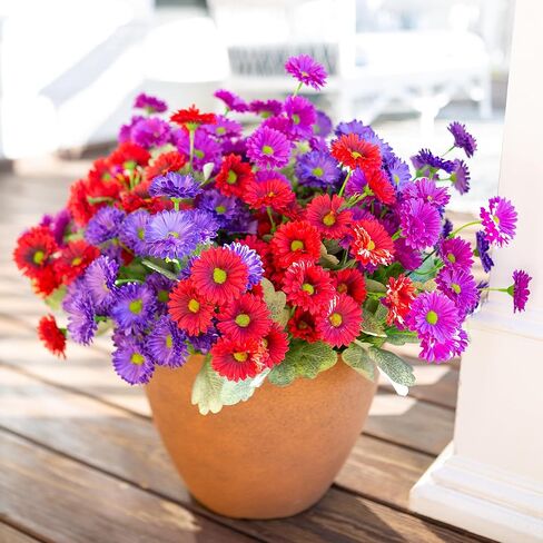 Artificial Dahlia Flowers Fake Flowers Plants for Outdoors Spring Decoration, 6 Bundles Faux Dahlia Silk Flowers for Outside Realistic UV Resistant for Planter Front Door Porch Patio Balcony Yard, Mix in Saudi Arabia