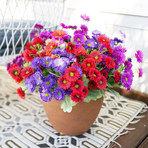 Artificial Dahlia Flowers Fake Flowers Plants for Outdoors Spring Decoration, 6 Bundles Faux Dahlia Silk Flowers for Outside Realistic UV Resistant for Planter Front Door Porch Patio Balcony Yard, Mix in Saudi Arabia