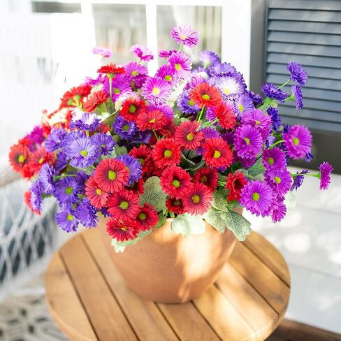 Artificial Dahlia Flowers Fake Flowers Plants for Outdoors Spring Decoration, 6 Bundles Faux Dahlia Silk Flowers for Outside Realistic UV Resistant for Planter Front Door Porch Patio Balcony Yard, Mix in Saudi Arabia