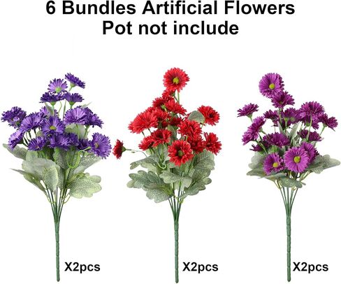 Artificial Dahlia Flowers Fake Flowers Plants for Outdoors Spring Decoration, 6 Bundles Faux Dahlia Silk Flowers for Outside Realistic UV Resistant for Planter Front Door Porch Patio Balcony Yard, Mix in Saudi Arabia