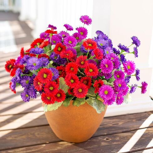Artificial Dahlia Flowers Fake Flowers Plants for Outdoors Spring Decoration, 6 Bundles Faux Dahlia Silk Flowers for Outside Realistic UV Resistant for Planter Front Door Porch Patio Balcony Yard, Mix in Saudi Arabia