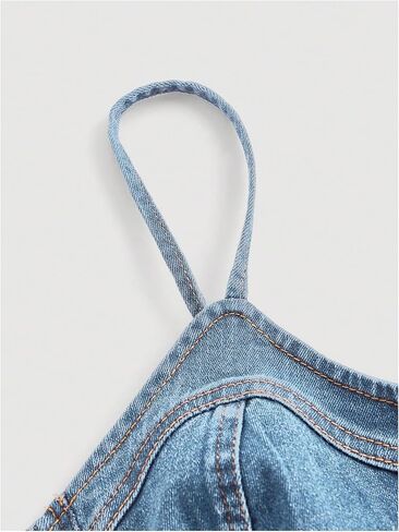 Milumia Women's Denim Bustier Crop Top Zip Front Spaghetti Strap Jean Cami Tank Tops in Saudi Arabia