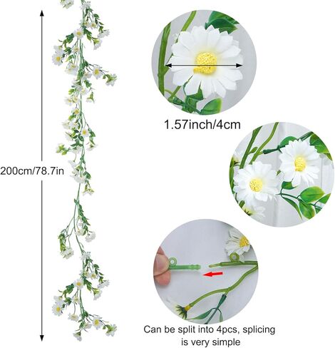 Silk Flower Garland Artificial Sunflower Garland Fake Hanging Vines with Daisy Flowers for Wall Home Party Wedding Indoor Outdoor Spring Decor in Kuwait