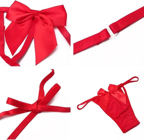 Women Lingerie 2 pieces Cute Bow Bra and Panty Set Self Tie Halter Neck Sexy Babydoll Strappy Underwear Sleepwear in Kuwait