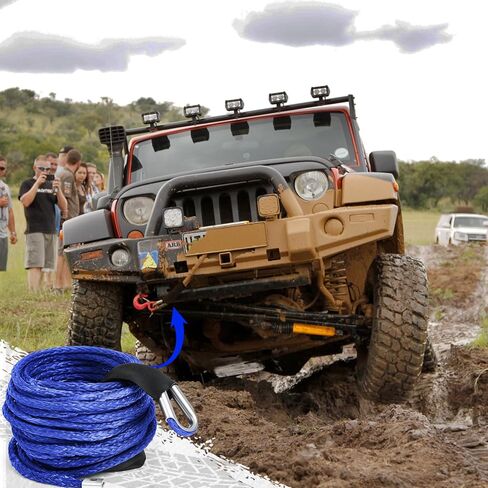 Blue Synthetic Winch Rope 3/8'' x 50ft 26, 500 Lbs Synthetic Winch Line Cable Rope with Protective Sleeve for Off Road Vehicle 4WD SUV Truck ATV UTV SUV in Kuwait