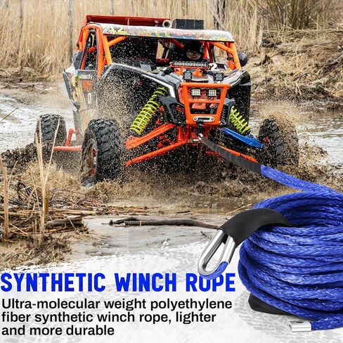Blue Synthetic Winch Rope 3/8'' x 50ft 26, 500 Lbs Synthetic Winch Line Cable Rope with Protective Sleeve for Off Road Vehicle 4WD SUV Truck ATV UTV SUV in Kuwait