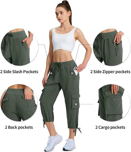 KSMIEN نساء المشي لمسافات طويلة كابريس سريعة الجافة خفيفة الوزن السيدات الصيف السراويل البضائع 8 جيوب للتخييم السفر in Kuwait