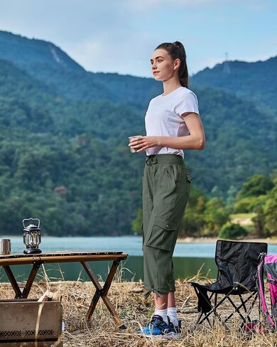 KSMIEN نساء المشي لمسافات طويلة كابريس سريعة الجافة خفيفة الوزن السيدات الصيف السراويل البضائع 8 جيوب للتخييم السفر in Kuwait