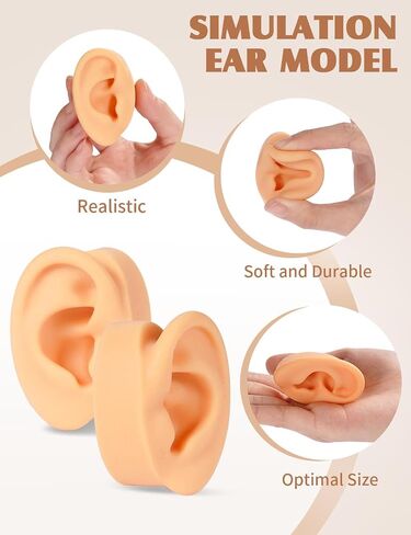 2 Pcs Soft Silicone Ear Model, Left and Right Flexible Fake Ear for Earrings Display, Realistic Ear Model for Piercing Practice, Acupuncture Teaching Tool (Medium Skin Tone) in Saudi Arabia
